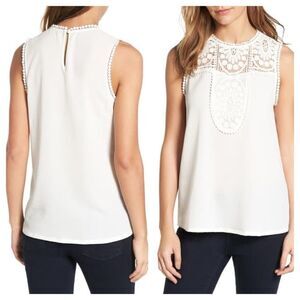 Halogen Lace & Crepe White Top Sz Medium